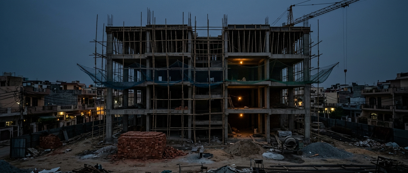Builder floor under construction in a South Delhi colony during collaboration
