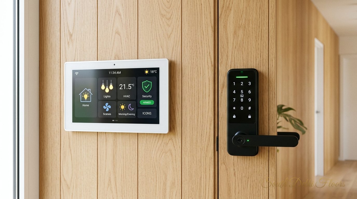 Smart-home automation panel in a Chanakyapuri builder floor