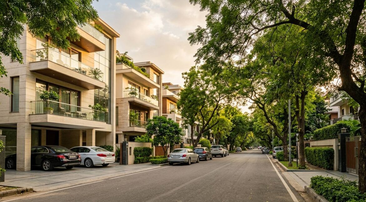 Property in Defence Colony - luxury builder floors on a tree-lined street in South Delhi