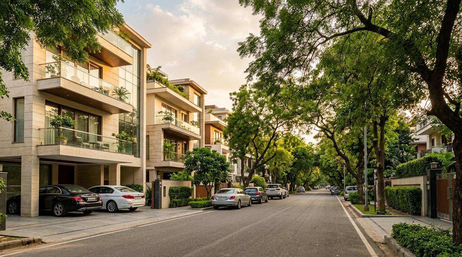 Property in Defence Colony &mdash; luxury builder floors on a tree-lined street in South Delhi