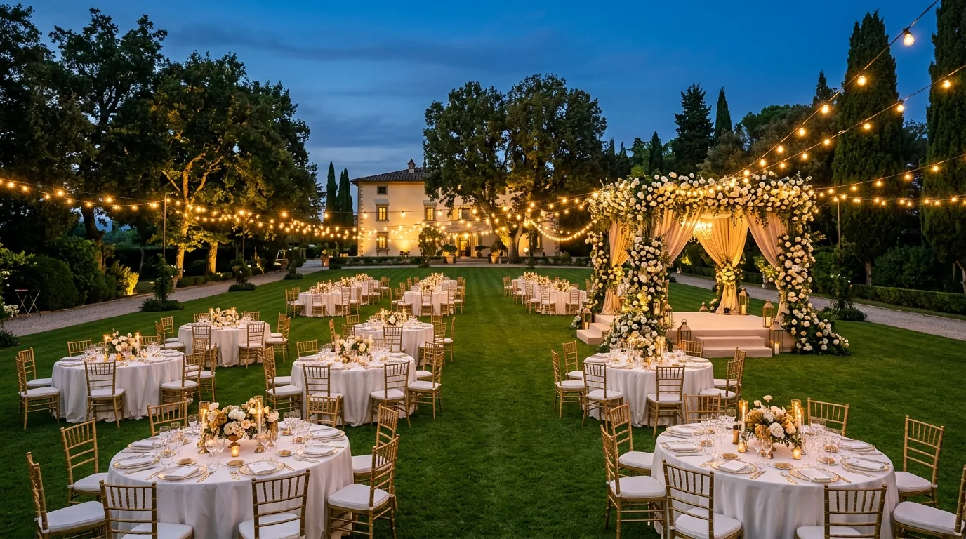 Farmhouse event lawn set up for a wedding function in Delhi