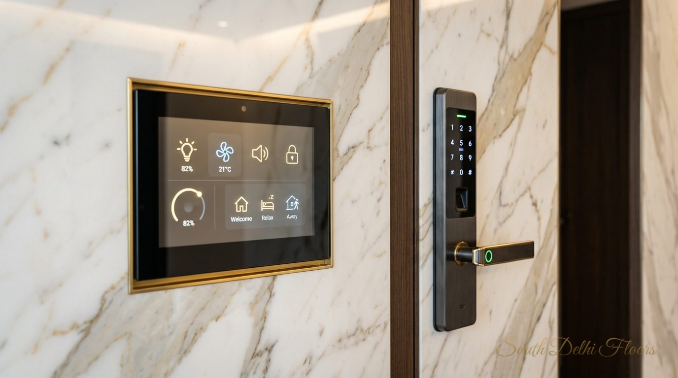 Smart-home automation panel in a Chanakyapuri duplex