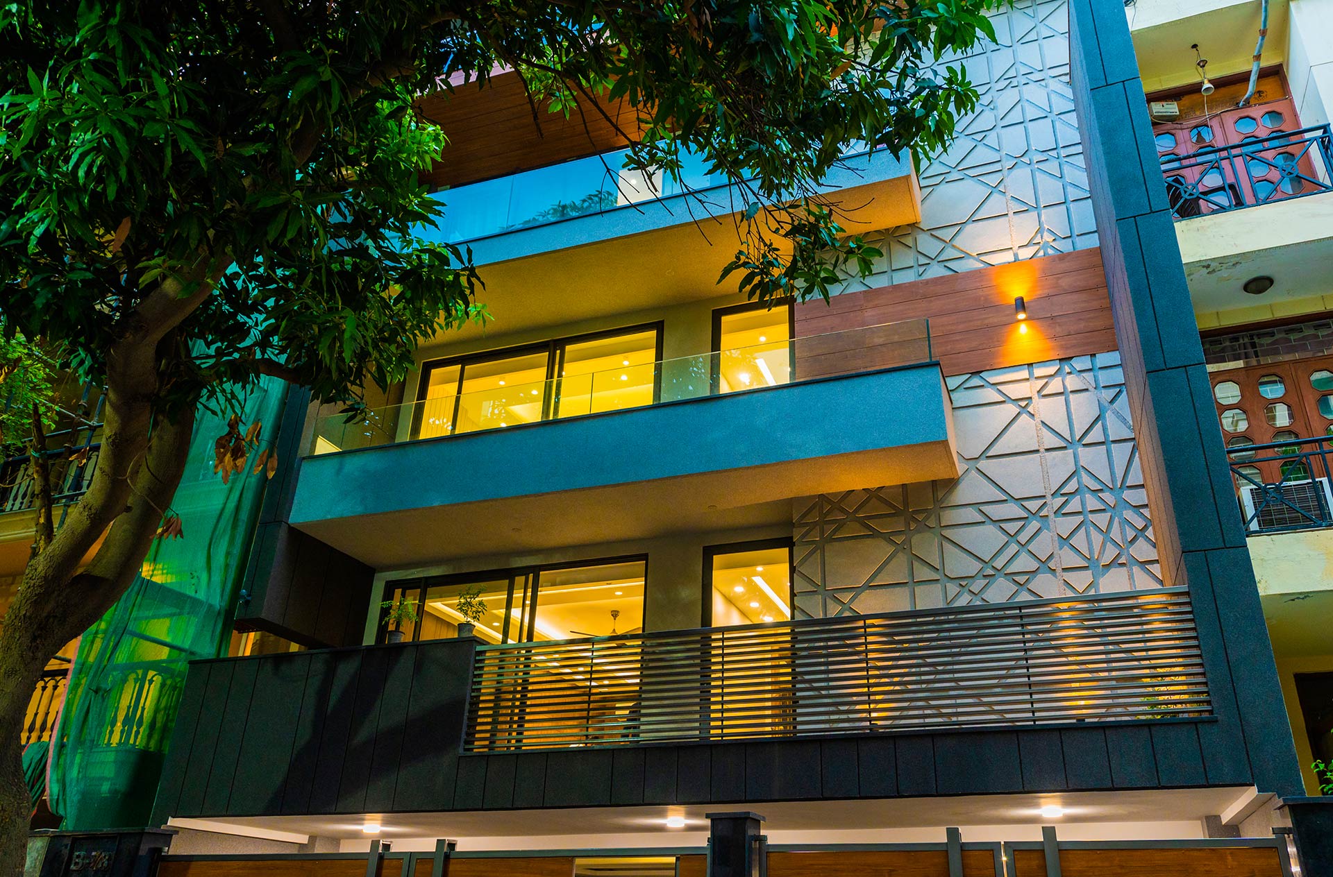 Indus Homes builder floor at dusk, South Delhi