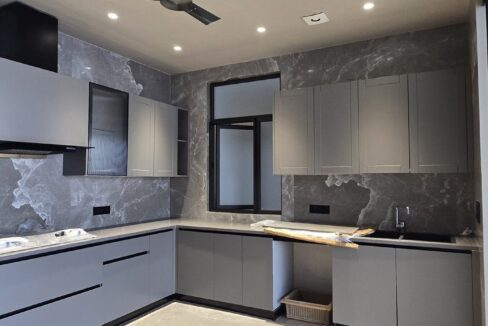 Indus Homes L Shaped Kitchen Grey Marble