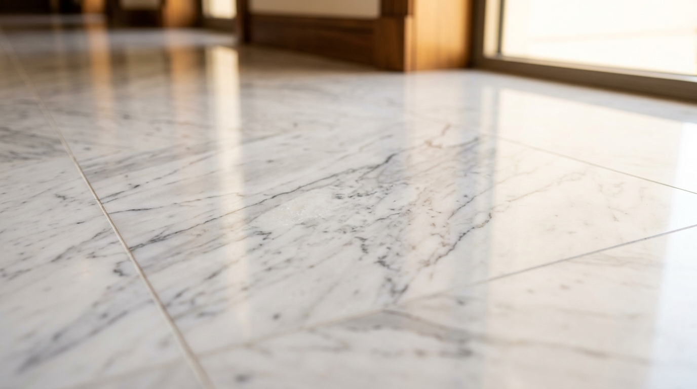 Polished imported Italian marble flooring in a luxury Vasant Vihar builder floor