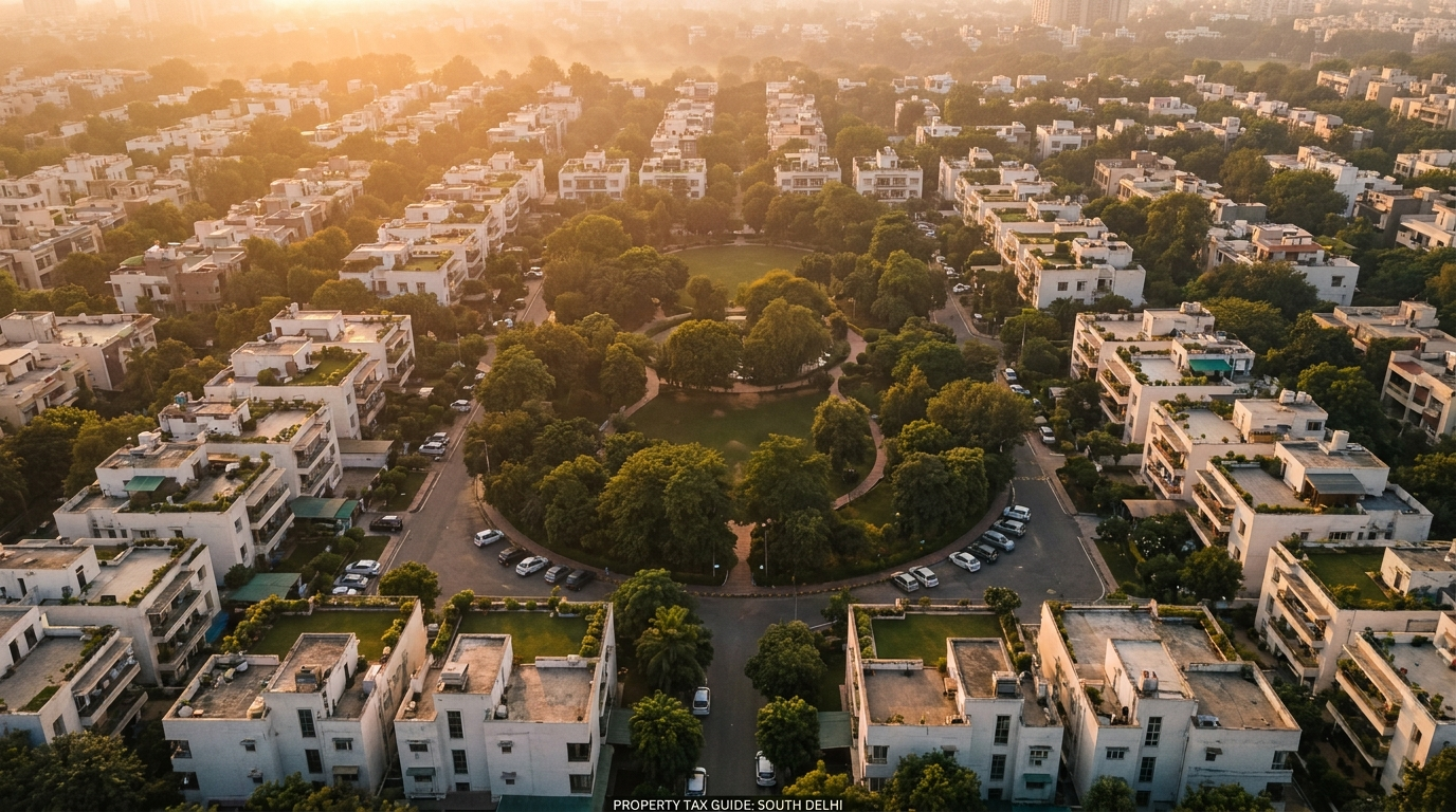 MCD property tax in Delhi &mdash; aerial view of a South Delhi residential colony whose homes fall in category A and B