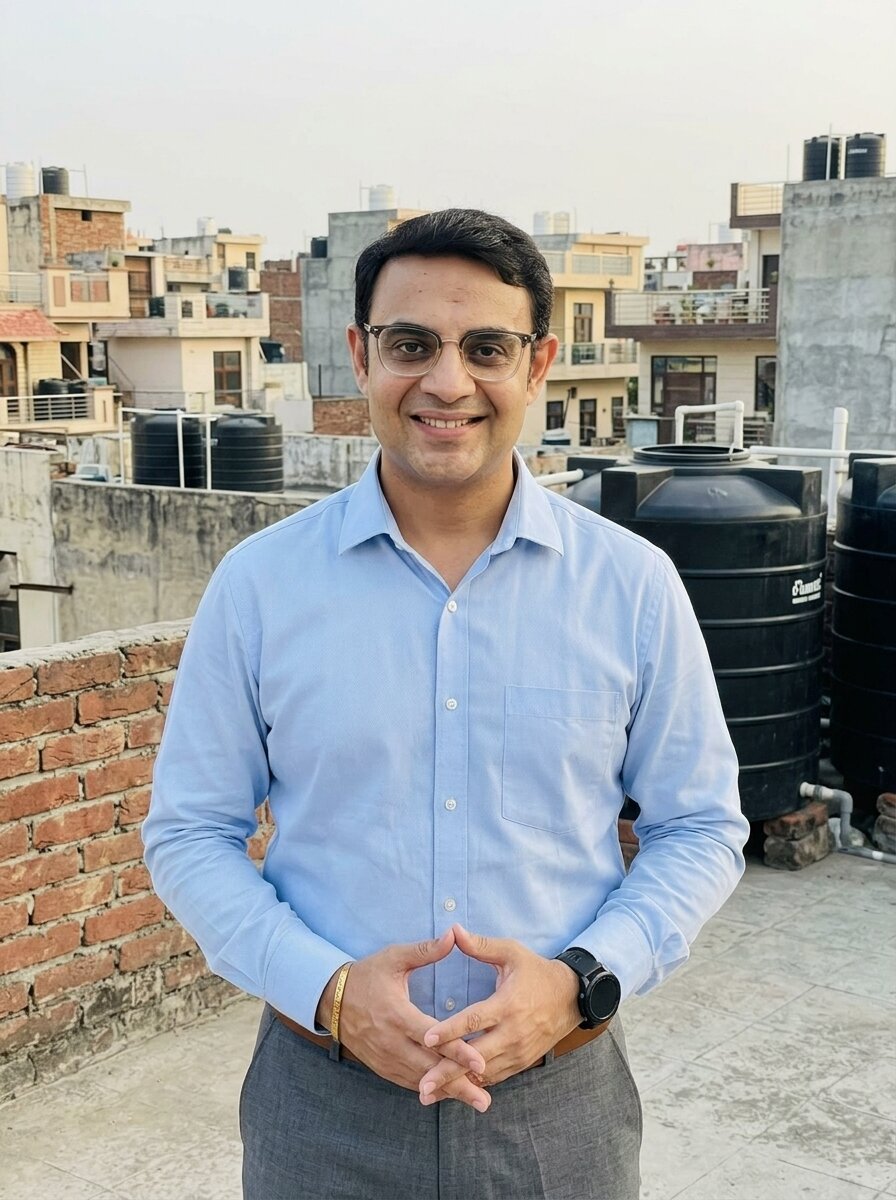 Mohit Minocha of SouthDelhiFloors on the open terrace of a builder floor in South Delhi &mdash; terrace rights