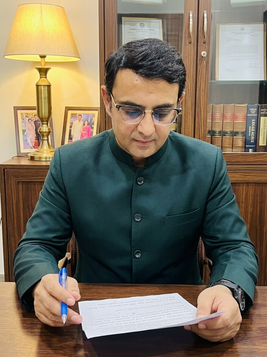 Mohit Minocha of SouthDelhiFloors reviewing a will and family property papers in a home study