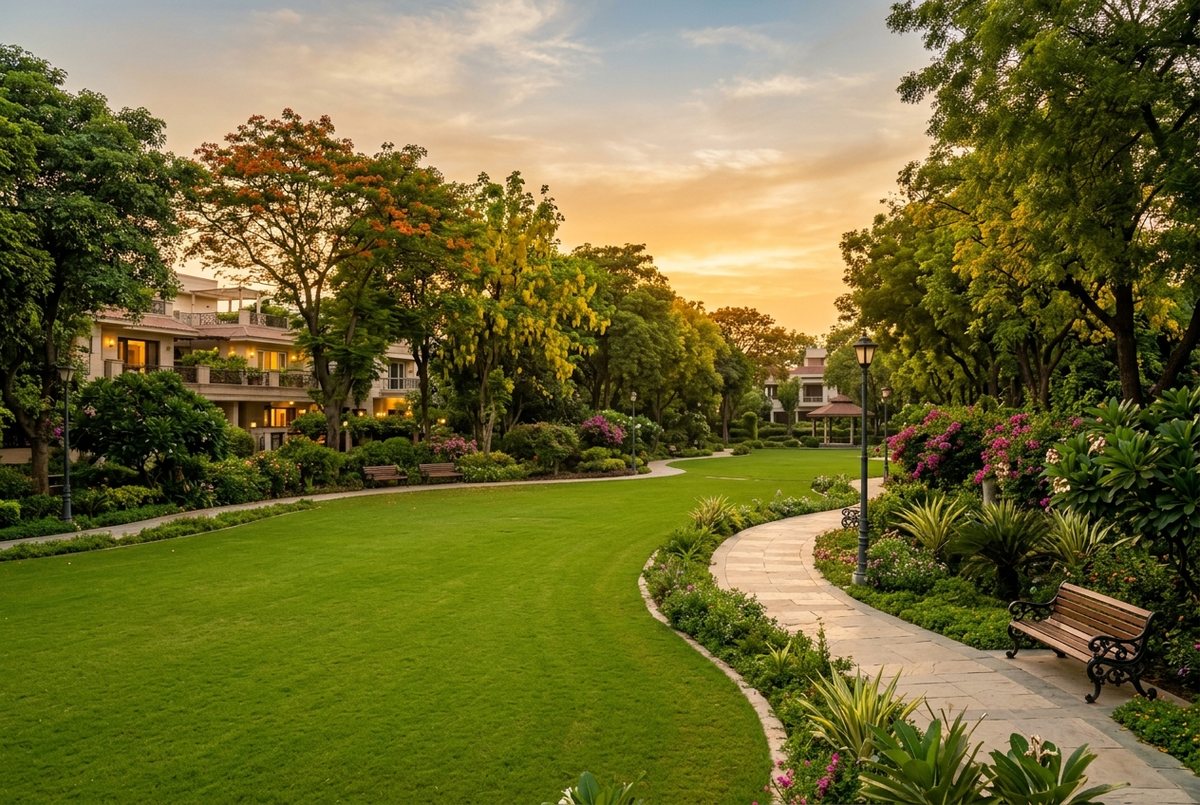 The central green park in the Neeti Bagh colony, South Delhi