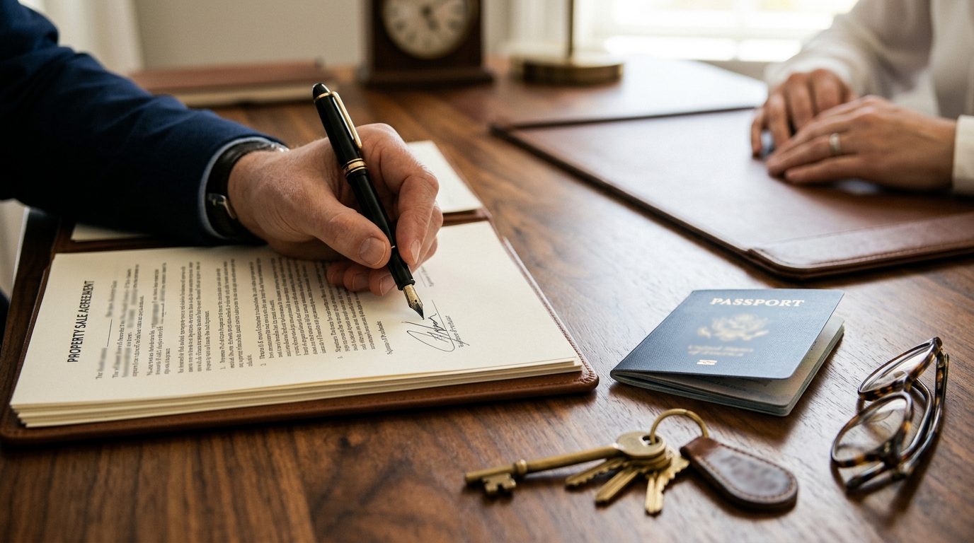 Signing a power of attorney and property documents for an NRI purchase in India