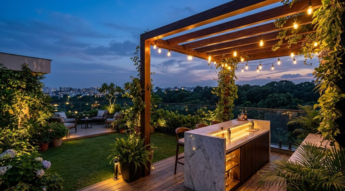 Terrace Garden at Dusk — Penthouse in Vasant Vihar