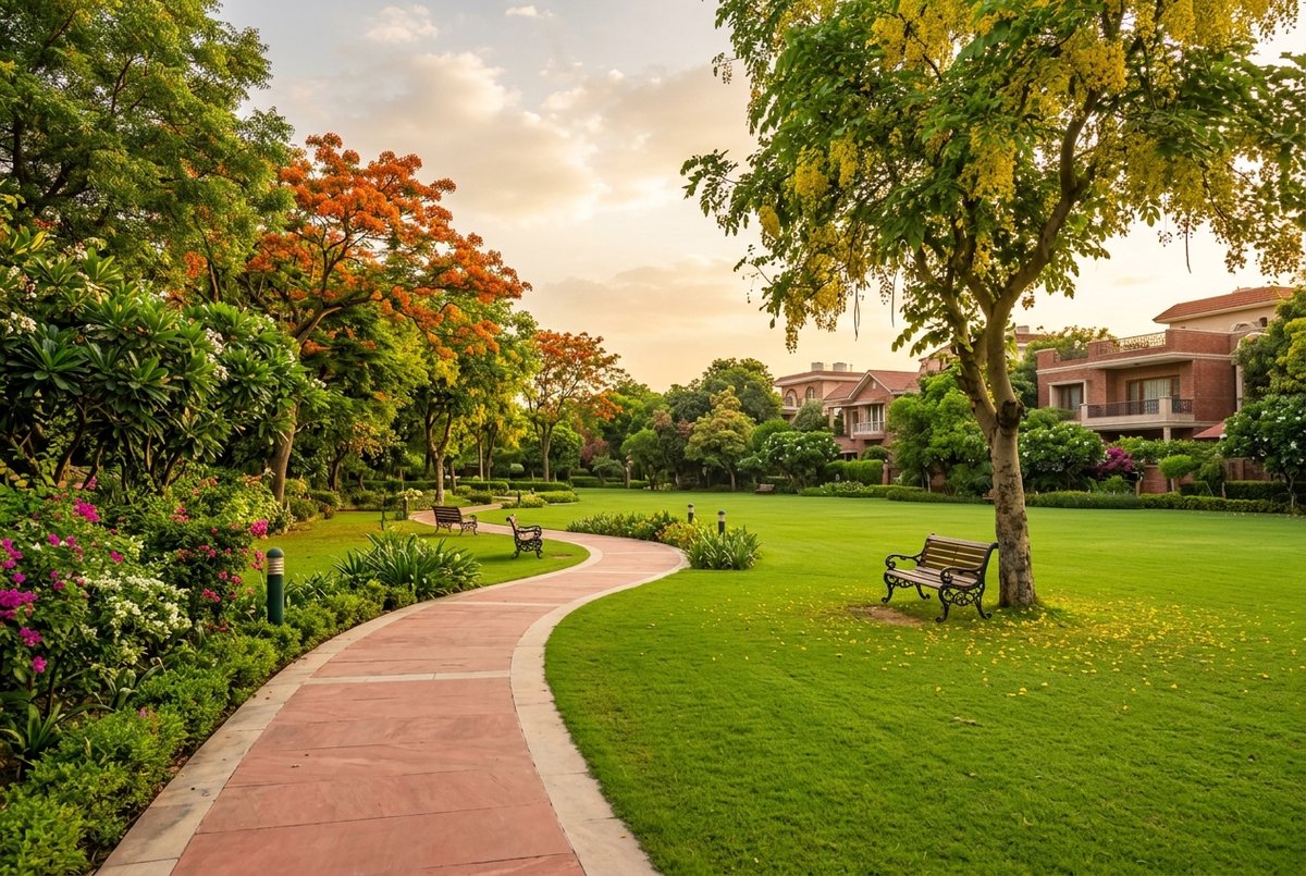 A large green park inside Greater Kailash I, South Delhi