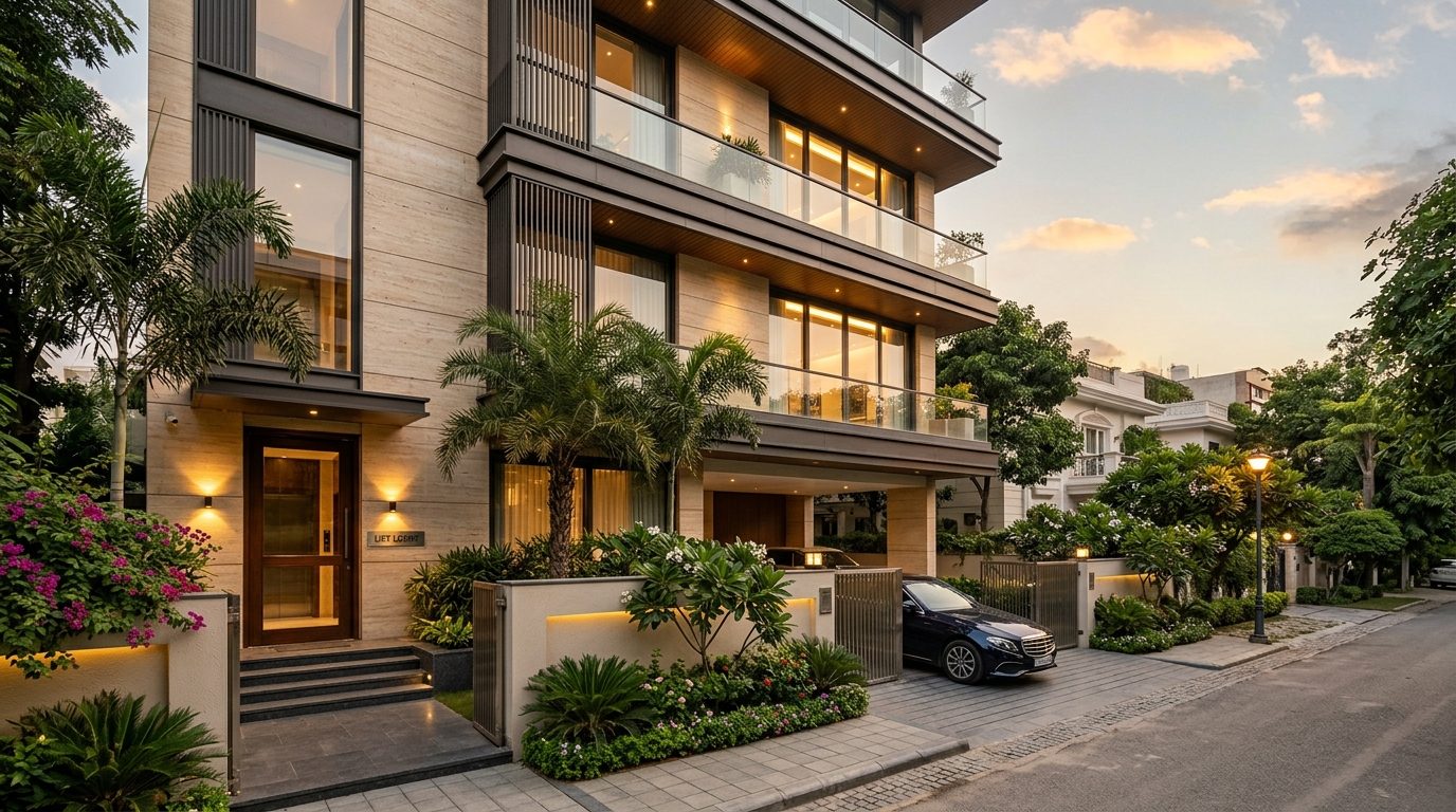 South Delhi luxury builder floor exterior, a popular NRI property investment
