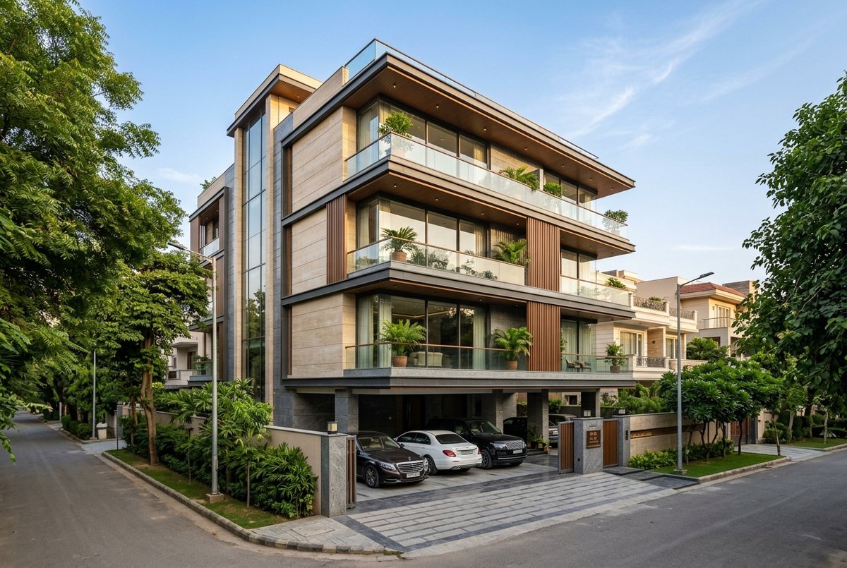 Modern luxury builder-floor facade in Greater Kailash I, South Delhi