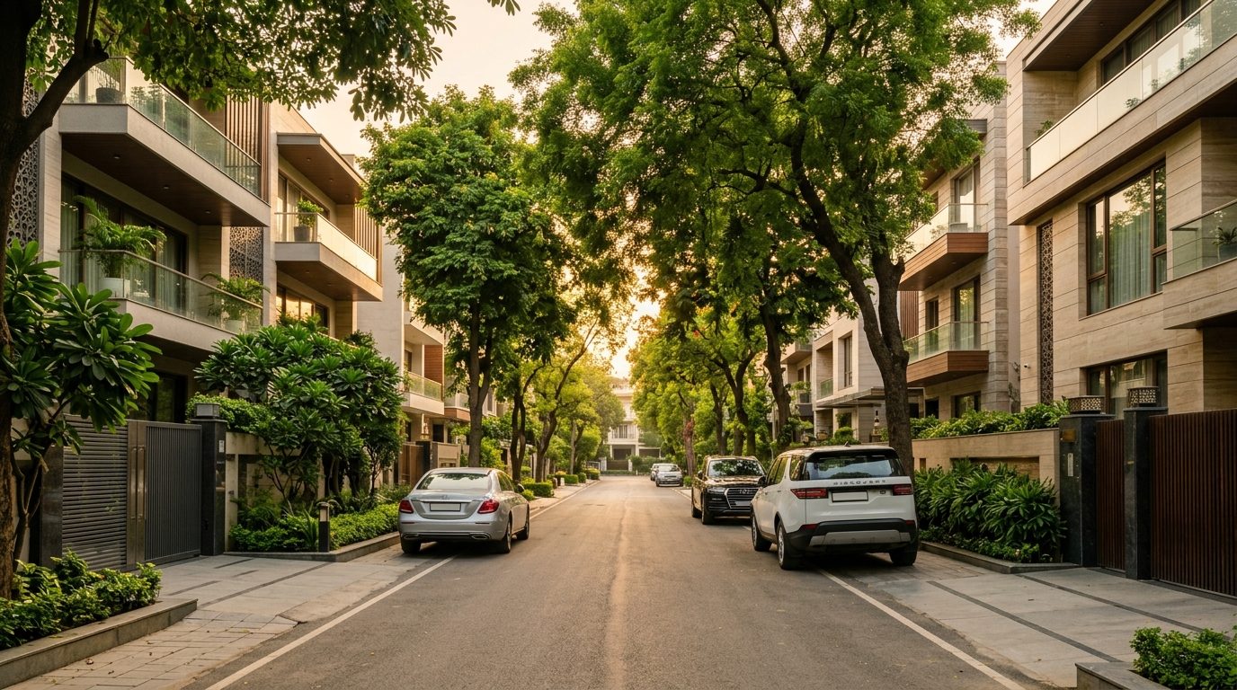 Property in South Extension Part II &mdash; luxury builder floors on a tree-lined street in South Delhi