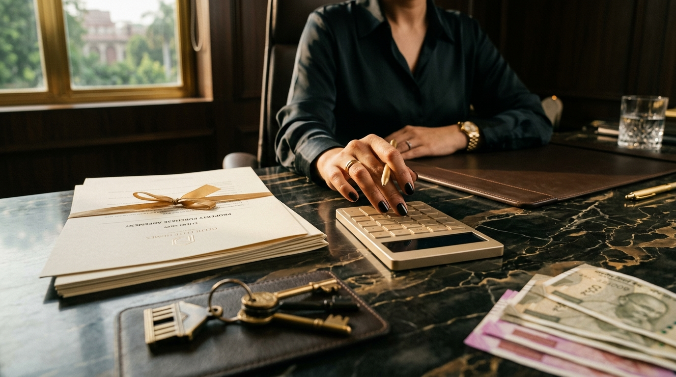 Calculating stamp duty in Delhi on the higher of circle rate or transaction value for a South Delhi property