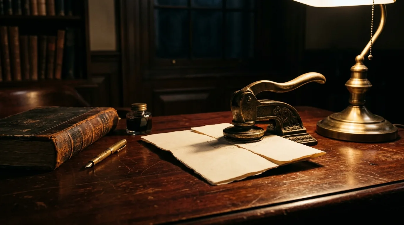 Delhi property registration desk with official deed and brass seal representing the circle rate valuation