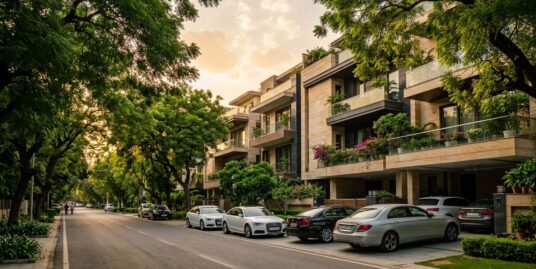 Property in Greater Kailash 2 – luxury builder floors on a tree-lined street in GK-2, South Delhi