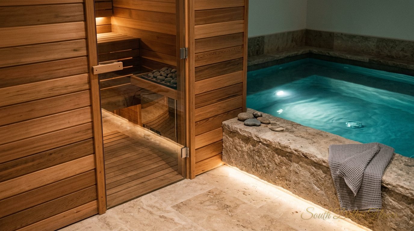 Private basement spa with a cedar sauna planned for the duplex in Maharani Bagh