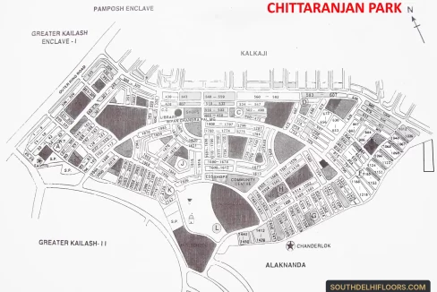 Chittaranjan Park (CR Park) colony map with plot numbers
