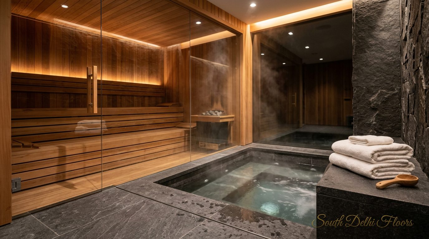 Basement spa with a timber sauna and jacuzzi planned for the corner duplex in GK-1