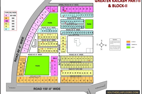 Greater Kailash II colony map with plot numbers