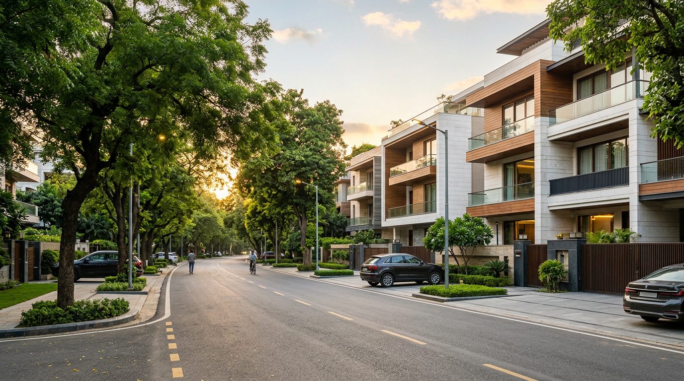 Property in Hauz Khas Enclave &ndash; luxury builder floors on a broad tree-lined avenue in South Delhi