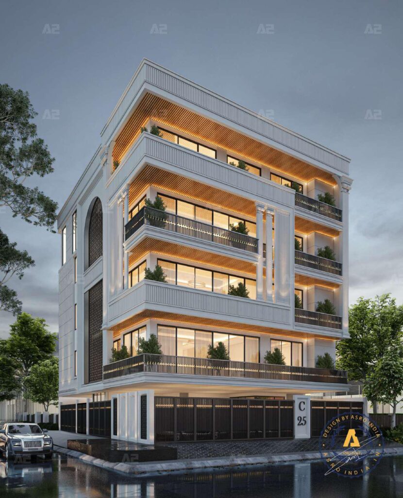 C-25 Green Park Extension, a JCR Homes (RPB Homes) builder floor project in South Delhi: architect's elevation render
