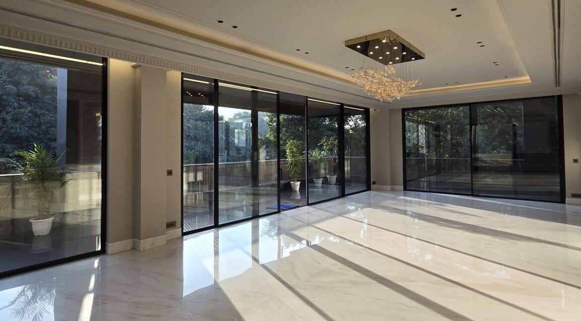 Park-facing builder floor in Maharani Bagh — living room