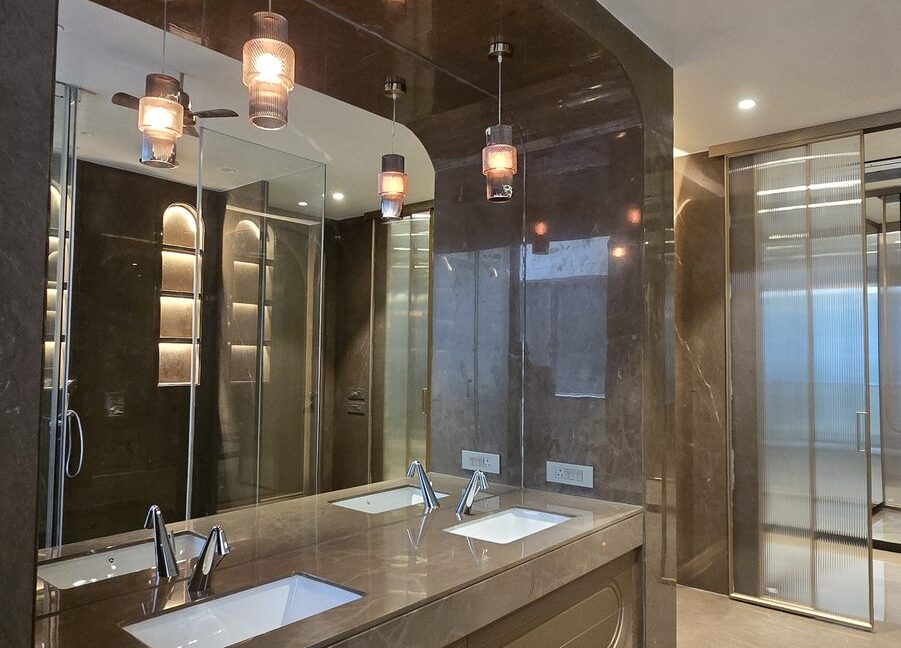 RS Buildtech Bathroom Marble Arch Canopy and Twin Basins | Luxury Property by Ravinder Singh Marwah