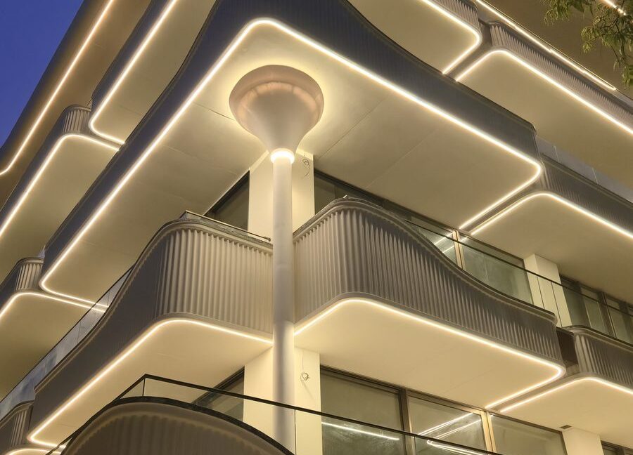 RS Buildtech Illuminated Facade at Blue Hour | Builder Ravinder Singh Marwah