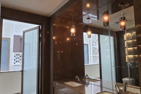 RS Buildtech Master Bathroom Double Vanity with Pendants | Luxury Builder Floor by Ravinder Singh Marwah