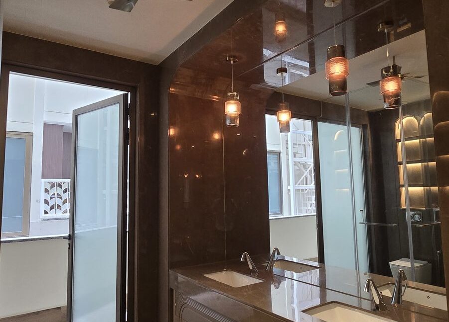 RS Buildtech Master Bathroom Double Vanity with Pendants | Luxury Builder Floor by Ravinder Singh Marwah