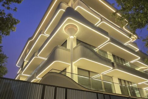 RS Buildtech Night Elevation with LED Edge Lighting | Developer Ravinder Singh Marwah