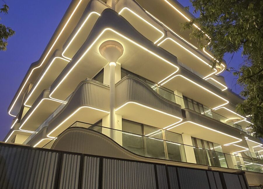 RS Buildtech Night Facade with LED-Lit Balconies | Luxury Property by Ravinder Singh Marwah