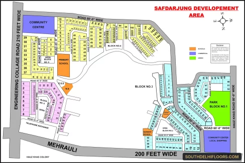 Safdarjung Development Area colony map with plot numbers