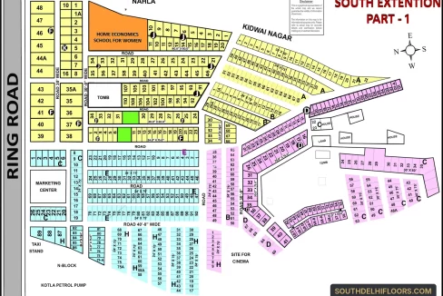 South Extension I colony map with plot numbers