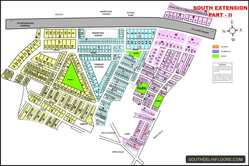 South Extension II colony map with plot numbers