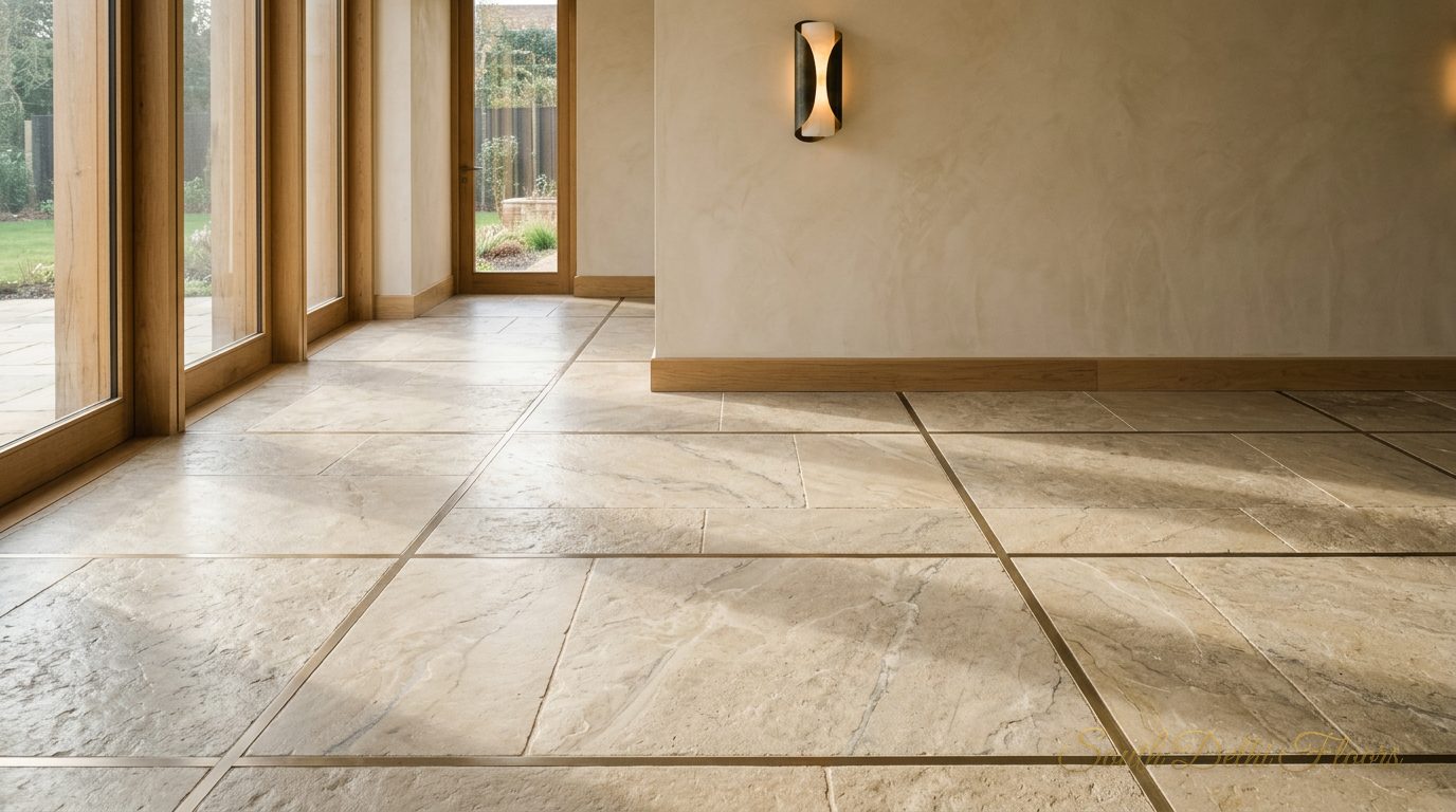 European stone flooring with bronze inlay in the Vasant Vihar D Block homes