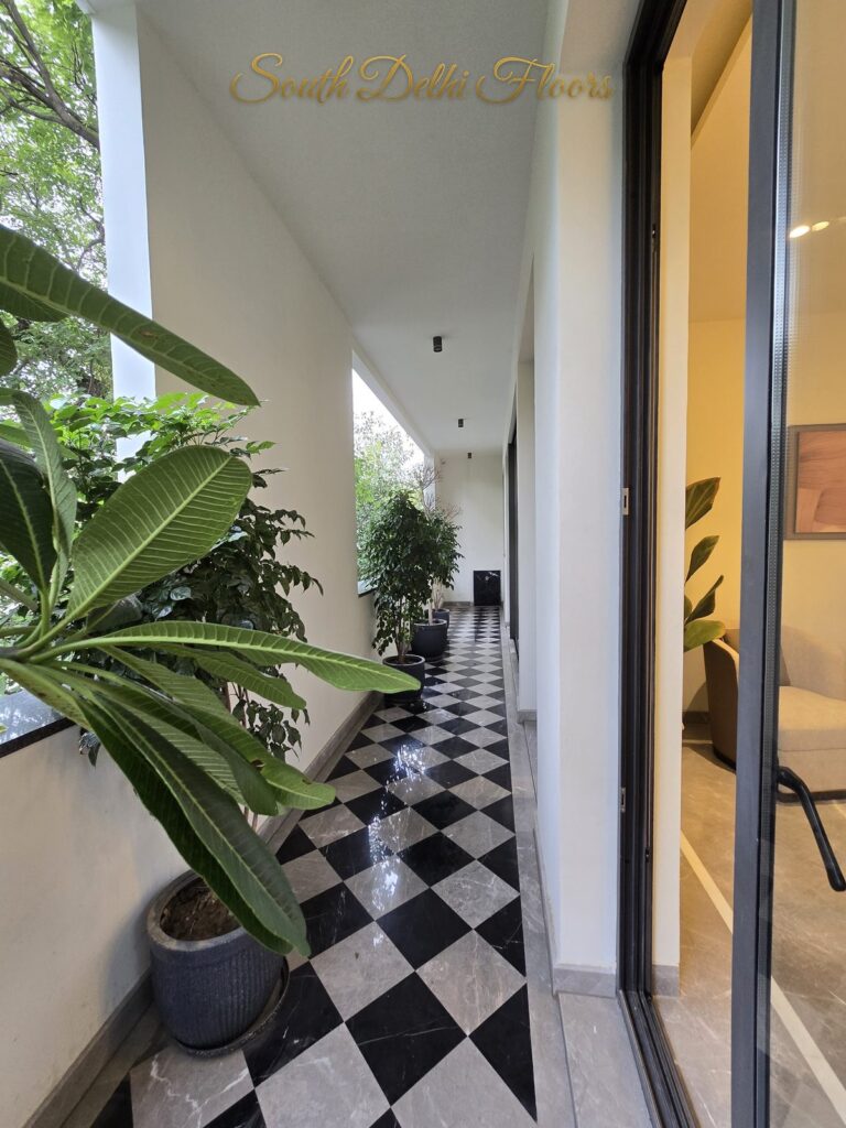 Balcony sliding glass door, South Delhi builder floor by Windchimes, photographed by SouthDelhiFloors