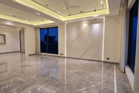 Windchimes Construction Empty Living Hall Side View At Night - Rajesh Kumar