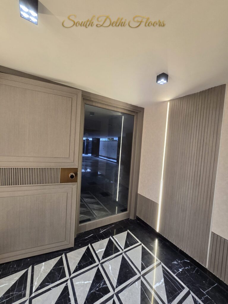 Entrance foyer pattern floor, South Delhi builder floor by Windchimes, photographed by SouthDelhiFloors