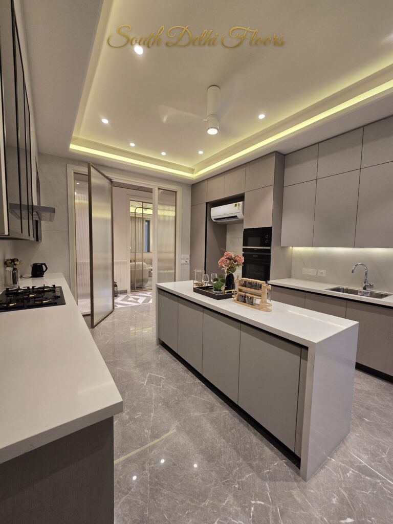 Kitchen hob counter, South Delhi builder floor by Windchimes, photographed by SouthDelhiFloors