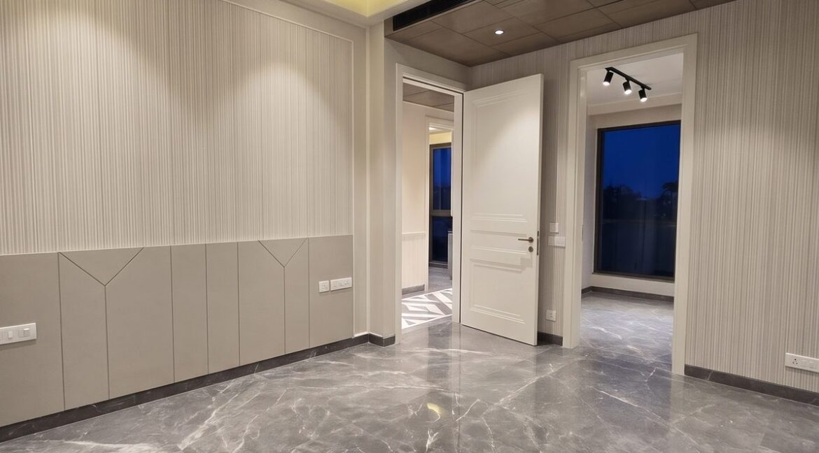 Windchimes Construction Unfurnished Bedroom Fluted Panelling At Night - Surbhi Nandrajog