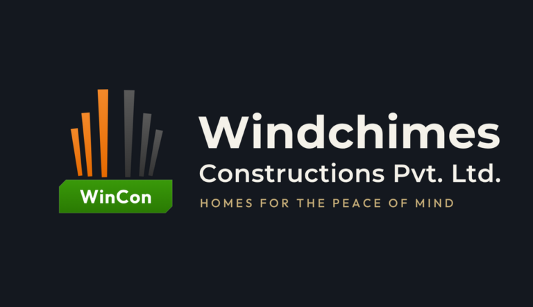 Windchimes Construction logo: six orange and charcoal skyline bars above a green WinCon badge, with the wordmark Windchimes Constructions Pvt. Ltd. and the tagline Homes for the peace of mind